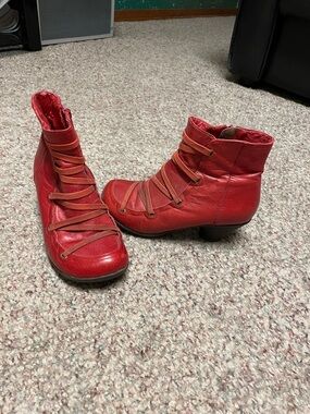 Miz mooz Claudia Red Leather Ankle Boots with Wrap Laces - Women